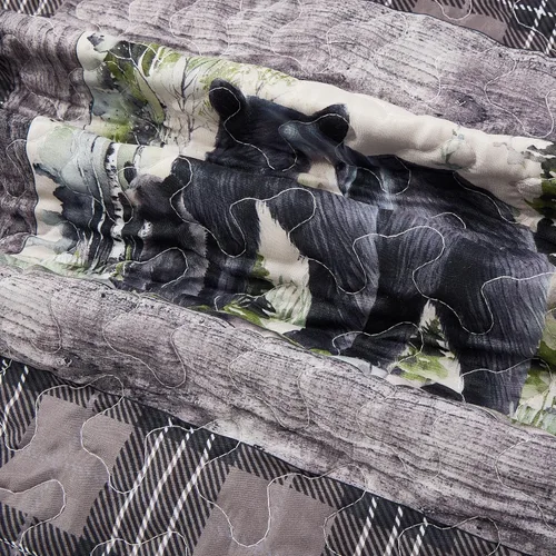 Vista 7 de Virah Bella Juego de ropa de cama King Lodge de 3 piezas, juego de edredón reversible rústico con fundas de almohada decorativas, panel familiar