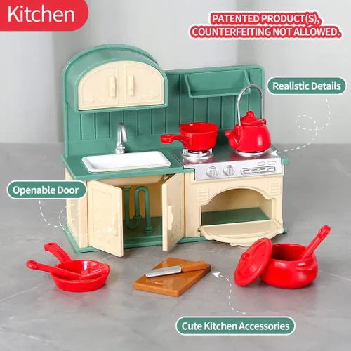 Vista 2 de TAKIHON Muebles para Casa de Muñecas, Juego de Juguetes de Cocina y Baño, Juego de Refrigerador y Lavadora para Niños, Accesorios en Miniatura