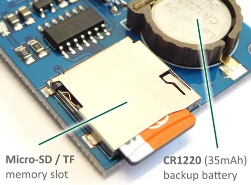 Vista 5 de CANADUINO® Mini registrador de datos DS1307, Micro SD, batería de respaldo, I2C, SPI