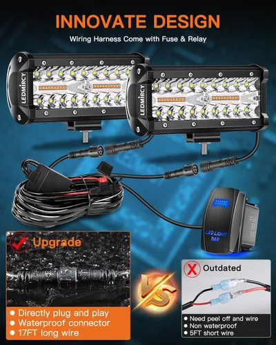Vista 5 de LEDMIRCY Kit de barra de luz LED de 7 pulgadas con interruptor basculante, 6 modos, barra de luz blanca ámbar para todo terreno con función