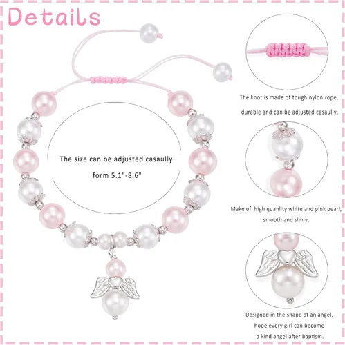 Vista 3 de Lanqueen Pulsera cristiana de bautismo para la primera comunión, regalos para niñas, niños, hija, hijo, nieta, nieto, cruz, ángel, pulsera
