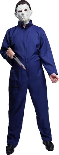 Vista 3 de Maxim Party Supplies Disfraz de Michael Myers de Halloween Killer para adultos, incluye mono, máscara con pelo, cuchillo de juguete