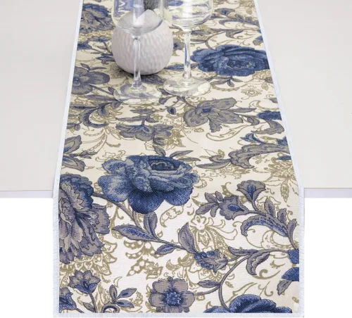 Vista 6 de mookaitedecor Camino de mesa de flores azules para decoración de cenas y Camino de mesa navideño de 12 x 33 pulgadas, para Acción de Gracias Crema