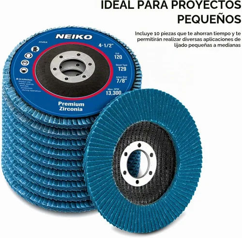 Vista 4 de NEIKO 11145A 10 Pack Discos de Solapamiento de Zirconia 4-1/2 para Amoladora Angular, Rueda de Solapamiento de 120 Granos, Rueda de Molienda Angular