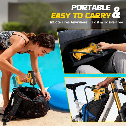 Vista 8 de DIYtoolifz Compresor de aire inalámbrico para inflador de neumáticos compatible con batería Dewalt de 20 V (solo herramienta), bomba de aire