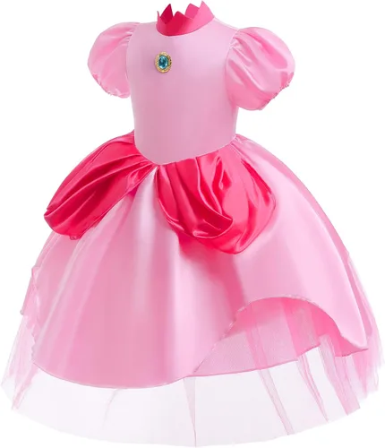 Vista 2 de WOPLAY Princess Dress for Girls,Girl's Princess Peach Costume for Kids Cosplay Party Dress Up
