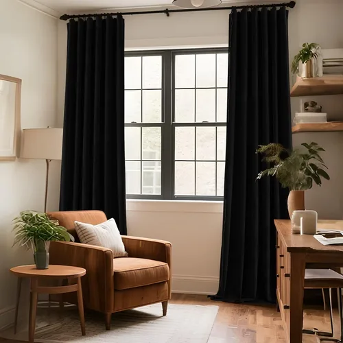 Vista 8 de CUCRAF Cortinas opacas de terciopelo negro de 63 pulgadas de largo, con aislamiento térmico, reducción de ruido, bolsillo para barra, cortinas