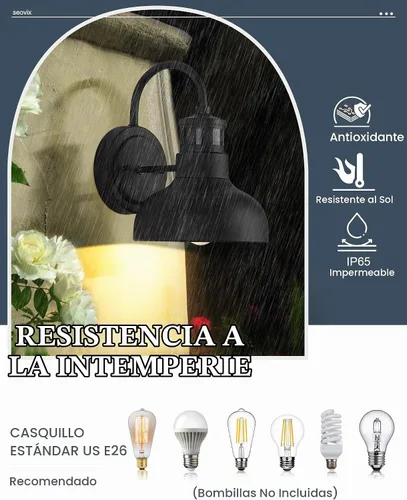 Vista 5 de Lámpara de pared para exteriores con sensor de movimiento de 7 pulgadas, IP65, color negro
