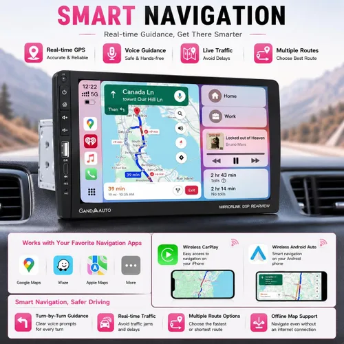 Vista 8 de Estéreo de Coche de 9 Pulgadas de DIN Único con Apple CarPlay Inalámbrico Android Auto, Radio de Coche, Pantalla Táctil IPS de 9" de Capacitancia