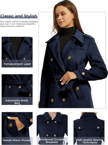 Vista 5 de Gabardina Wantdo para mujer para invierno con cinturón con doble botonadura