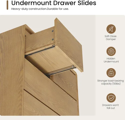 Vista 6 de Cómoda de madera maciza, cómoda de 45.3 pulgadas de alto