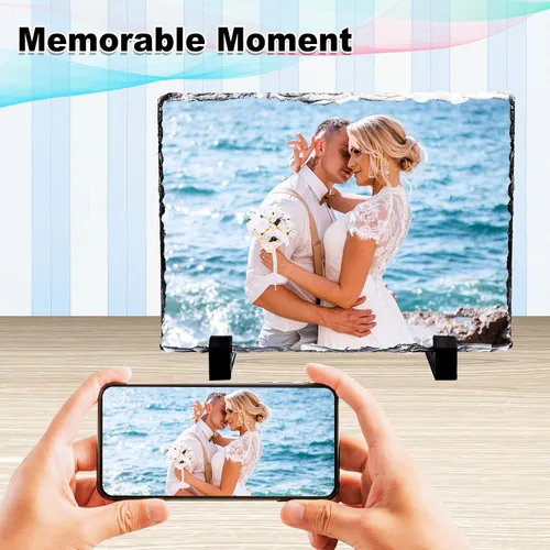 Vista 6 de 6 paquetes de pizarrón en blanco para sublimación, lámina de transferencia térmica de piedra para marco de fotos de sublimación DIY con soporte