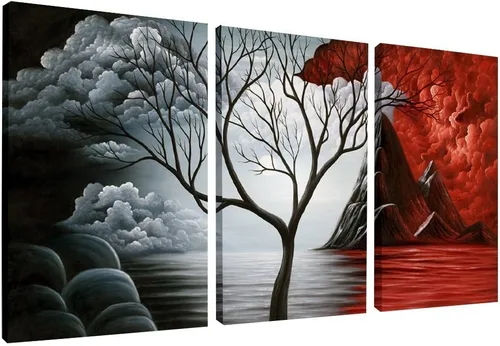 Vista 9 de Wieco Art Arte de pared enmarcado, arte de pared de árbol de nube, impresión HD de pinturas al óleo, paisaje, impresiones en lienzo para decoración