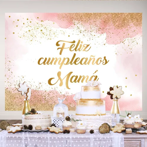Vista 3 de Lofaris Fondo rosa de feliz cumpleaños de 7 x 5 pies para mamá, decoración de fiesta de cumpleaños de mamá, fotografía de nube rosa, decoración