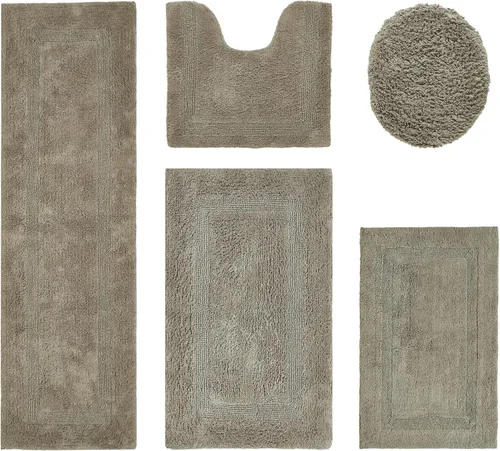 Vista 470 de Better Trends - Juego de 2 alfombras de baño 100% algodón, extra suaves, con borlas, de 17" x 24", alfombra de baño superabsorbente y reversible