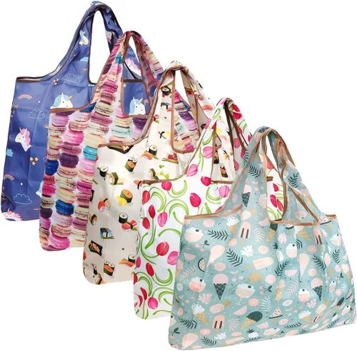Vista 14 de allydrew Bolsas grandes plegables de nailon reutilizables para comestibles, paquete de 5