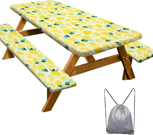 Vista 16 de Mantel de mesa de picnic con fundas de banco de 6 pies, 3 piezas, impermeable, resistente al viento, mantel de camping estético con bolsa