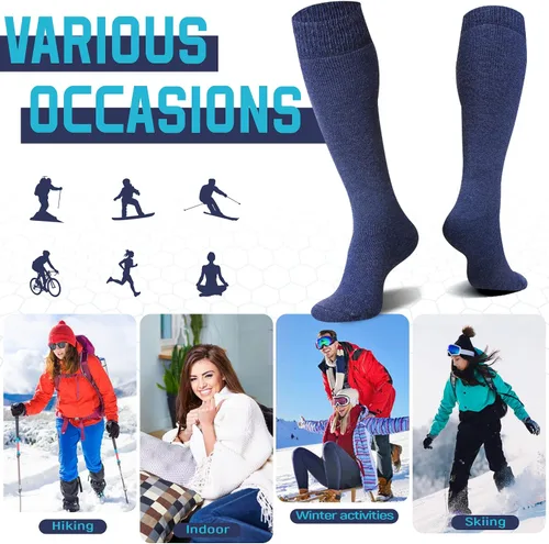 Vista 6 de DoSmart Calcetines altos de invierno para mujer, cálidos, de lana, acogedores, gruesos, para senderismo, esquí, cómodos, térmicos, 2 pares
