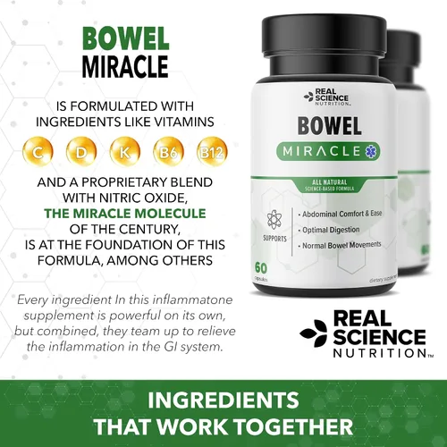 Vista 5 de Real Science Bowel Miracle - Suplemento de apoyo intestinal para comodidad digestiva y bienestar intestinal, con Vinitrox, GABA y vitaminas