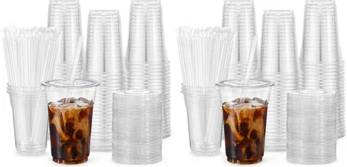 Vista 9 de VITEVER 100 Juegos - Vasos de plástico transparente de 12 oz con tapas y pajitas, vasos desechables para café helado, batidos, malteadas, bebidas