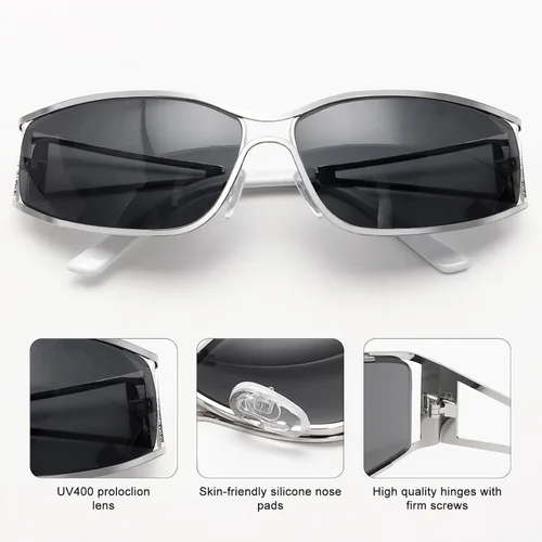 Vista 4 de Y2k - Lentes de sol para mujer, lentes Y2k de metal de moda, lentes de sol de moda de los años 2000S, accesorios estéticos Y2k para mujer