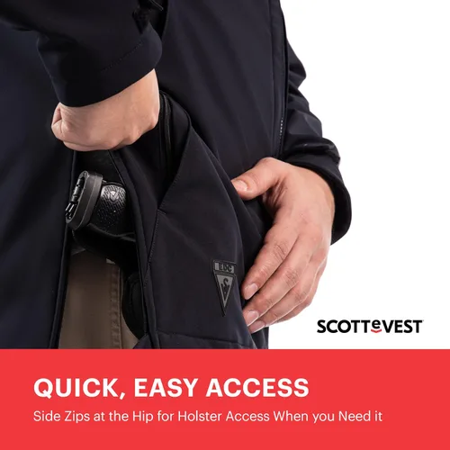 Vista 5 de SCOTTeVEST Chaqueta EDC para hombre, 30 bolsillos ocultos, abrigo repelente al agua para conciertos, viajes y más