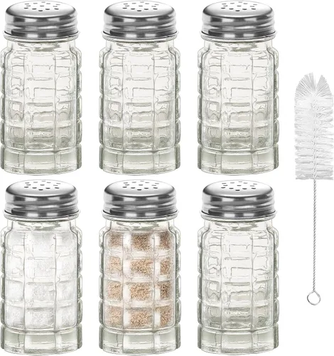 Vista 8 de Juego de 2 saleros y pimenteros retro de 1.5 onzas, estilo retro, de cristal transparente, para cocinas o restaurantes del hogar, 1.5 fl oz (2)