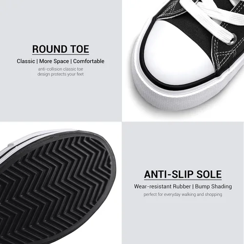 Vista 4 de Womens Platform Shoes Hidden Wedge 3 Inches Height Increase, Canvas Sneakers High Heel White Black Fashion Sneakers for Women and Girls