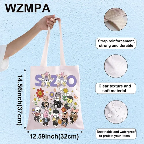 Vista 2 de WZMPA K-Pop SKZ Bolsa de lona K-Pop Group Fans Gift SKZ Group Shopping Grocery Bag