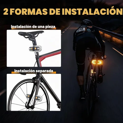 Vista 4 de Luces traseras de bicicleta con señales de giro, control remoto inalámbrico, carga USB, luz trasera de bicicleta, luces de bicicleta integradas e