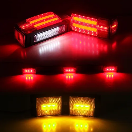 Vista 7 de Kit de luces LED sumergibles para remolque de barco de 12 V, luz LED rectangular de parada de freno y giro con luces de marcador ámbar reflejo