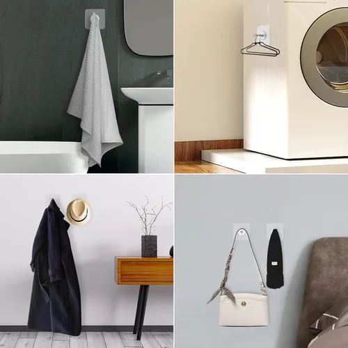 Vista 2 de Ganchos de pared adhesivos reutilizables de 13.5 libras (máx.) transparentes, impermeables y resistentes al aceite para baño y cocina, resistentes