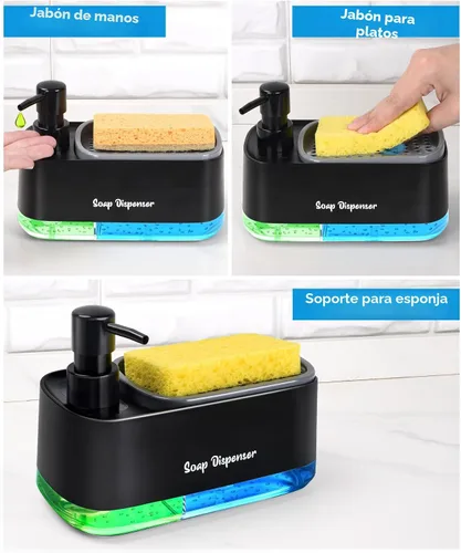 Vista 2 de Juego de dispensador de jabón para manos y platos para cocina, dispensador de jabón doble con soporte para esponja, dispensador de bomba de jabón 3