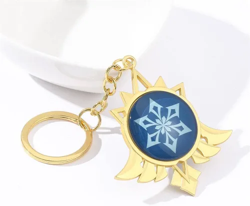 Vista 2 de K Genshin Vision - Llavero luminoso chapado en oro, para cosplay, juego de doble cara, regalo para fanáticos