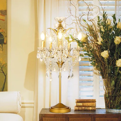 Vista 8 de TOCHIC Lámpara de Mesa Tradicional de Granja con 5 Luces, Lámpara de Cristal Artesanal Negra de 30 Pulgadas de Altura para Sala de Estar, Sala