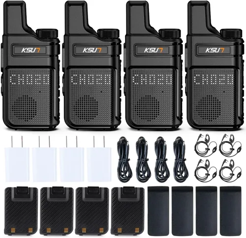 Vista 10 de KSUN Walkie Talkies con auricular y micrófono 22 canales resistente a las caídas, mini pantalla de largo alcance VOX 4000mAh batería recargable
