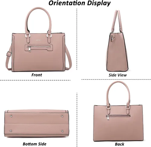 Vista 7 de TANTOMI Structured Satchel Purses for Women, Medium Vegan Leather Top Handle Handbag with Pockets, Classy Work Bag for Ladies