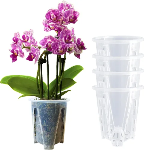 Vista 10 de Juego de 6 macetas de orquídea de 14 cm, macetas de orquídea para trasplante, macetas de orquídea transparentes de plástico con agujeros, maceta