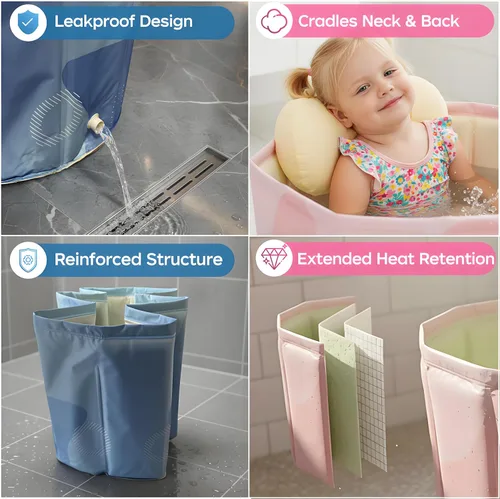 Vista 5 de WAVYEASE® Bañera portátil mejorada para niños pequeños, bañera plegable de inmersión profunda para niños, instalación de un segundo, fácil
