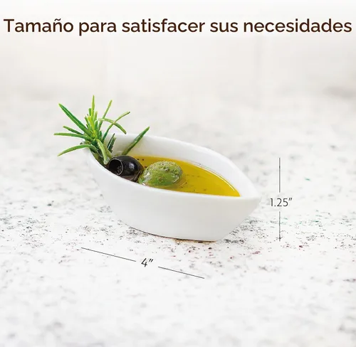Vista 2 de Restaurantware -Cuencos para salsa de inmersión de 2 onzas, 10 platos de salsa en forma de canoa - aptos para microondas, aptos para horno, platos