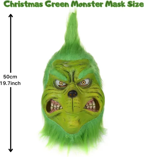 Vista 2 de Blafly Máscara de Navidad para adultos, hombres y mujeres, máscaras realistas de látex de monstruo grande verde, divertidas máscaras de Halloween