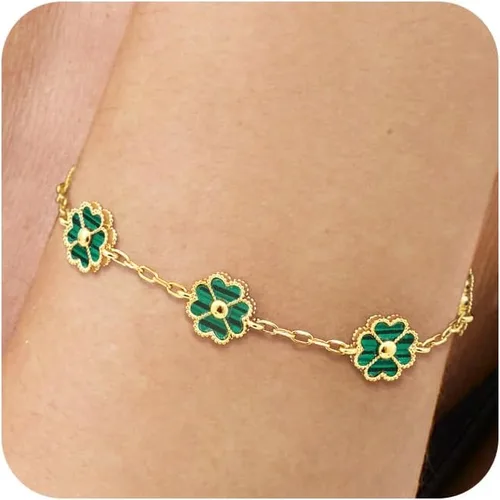 Vista 11 de NECOCY Pulsera de trébol para mujer, moderna chapada en oro de 18 quilates, cuatro hojas, juego de pulseras de flores de la suerte, ajustables