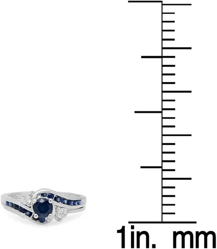 Vista 4 de Dazzlingrock Collection Juego de anillos de compromiso de oro blanco y zafiro azul de 10 quilates