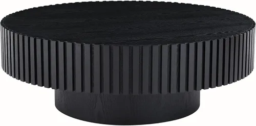 Vista 8 de KEVINSPACE Mesa de centro redonda de 35.43 pulgadas para sala de estar, pedestal de madera redonda, mesa de centro para sala, mesa de centro, Negro