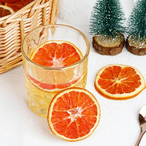 Vista 7 de Rebanadas de naranja sanguina seca, color rojo rubí vibrante, alrededor de 50 piezas, sin azúcar añadido, aperitivo crujiente y saludable adorno