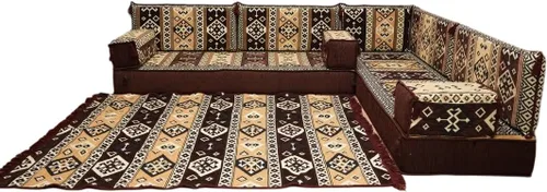 Vista 106 de arabicsofa Juego de asientos Jalsa en forma de L – Majlis árabe hecho a mano con almohadas de respaldo