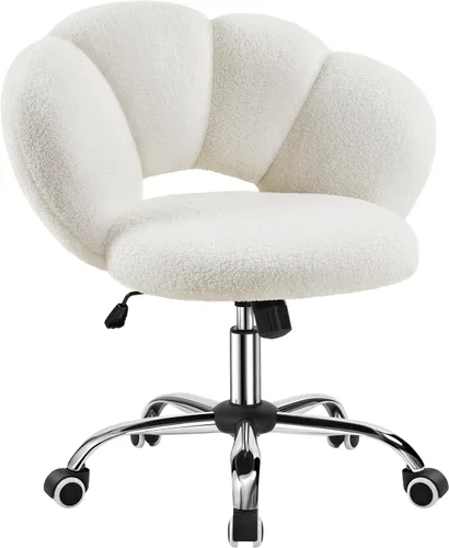 Vista 11 de Yaheetech - Silla de escritorio tapizada Boucle con forma de nube, silla de tocador ajustable para oficina en casa, computadora con ruedas para sala