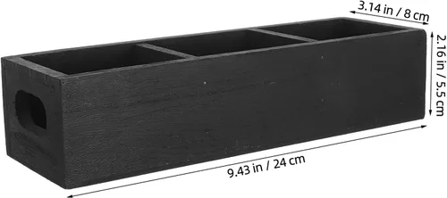 Vista 2 de Wooden Tea Organizer Box - 3 Compartment Tea Chest Storage Holder for Home Kitchen Counter Coffee Station - Storage Chest Box Black