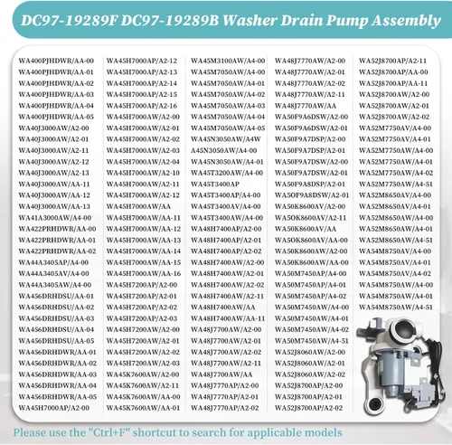 Vista 2 de DC97-19289F DC97-19289B Conjunto de bomba de drenaje para lavadora Samsung DC97-17366A, DC97-17349B, DC97-19289A, DC97-17366J, PX3516-01