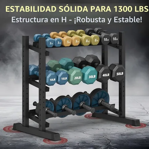 Vista 2 de 3-Tier Dumbbell Rack, Heavy Duty Commercial Grade Storage